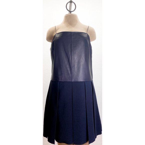 NWT Rag & Bone Black Genuine Leather Top Pleated Skirt Strap Mini 'Paige' Dress - Picture 4 of 10